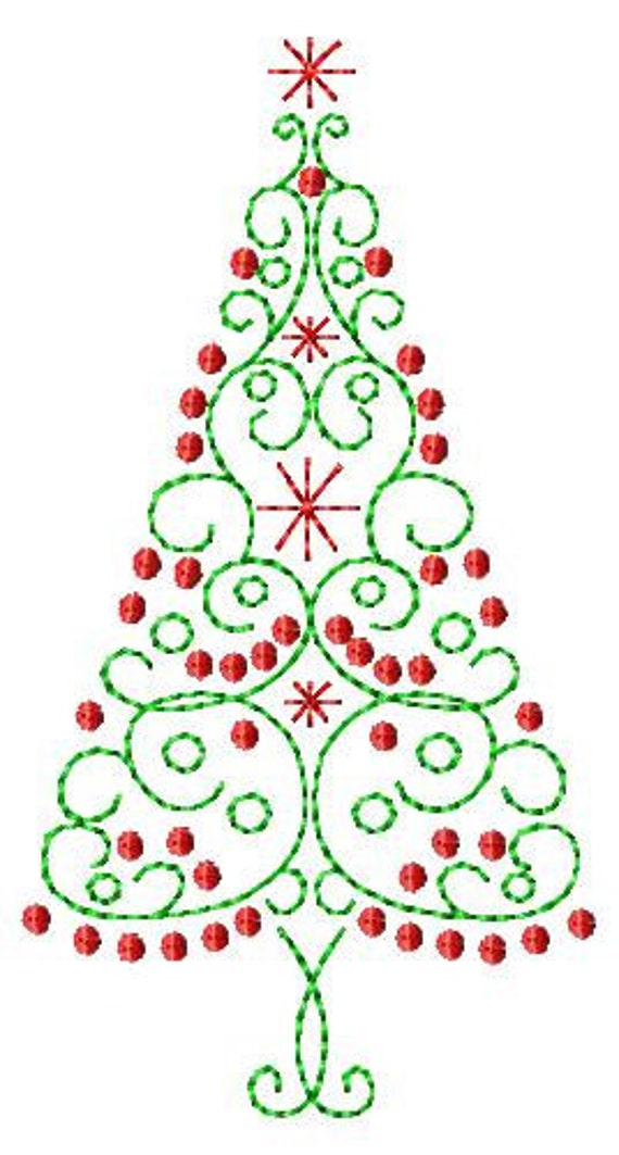 Scroll Christmas Tree Machine Embroidery Design 2 sizes