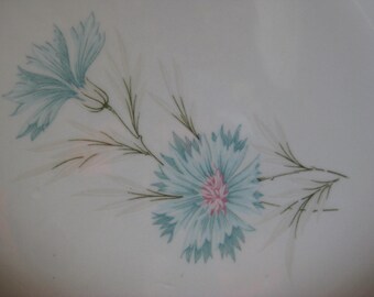 7 Retro Dessert or Bread Plates, Boutonniere by Taylor, Smith Taylor, aqua flowers thistles, 1950s 1960s midcentury china, TheRetroLife