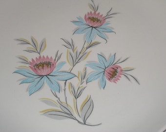 Retro MidCentury Fairlane Platter by Steubenville, pink blue flowers grey leaves, 1950s 1960s midcentury china, TheRetroLife