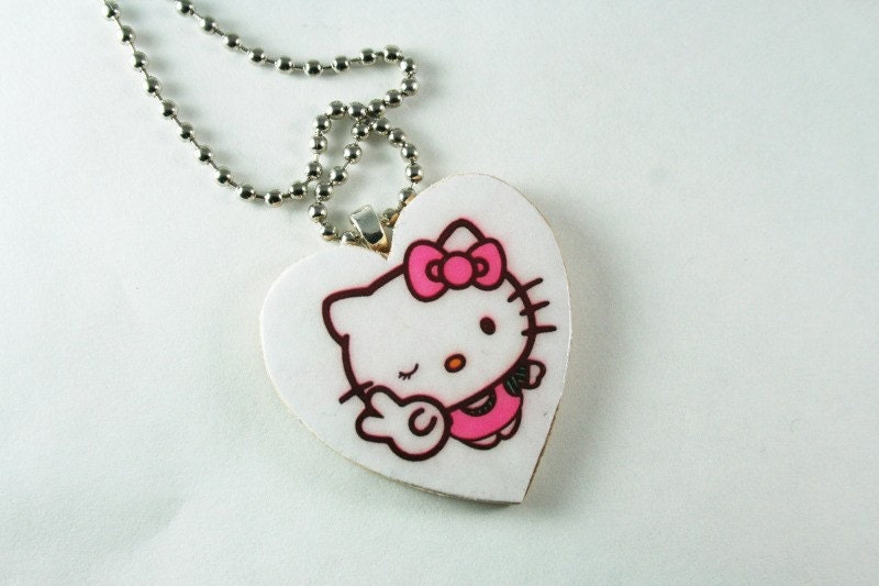 HELLO KITTY jumbo heart charm pendant necklace by WickedWoodys