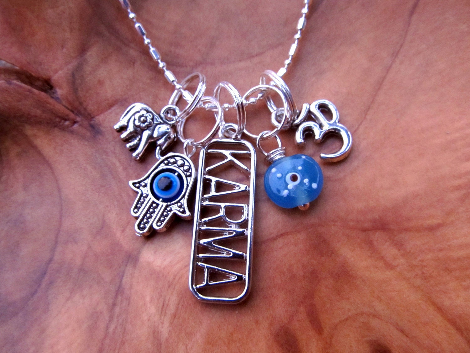 Good Karma Necklace Karma with Om Hamsa and Evil Eye and