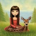 art print big eye Girl deer fawn print ocean sea forest big sur - 8x10 print snow white matte paper - Woodland and sea art by Marisol Spon