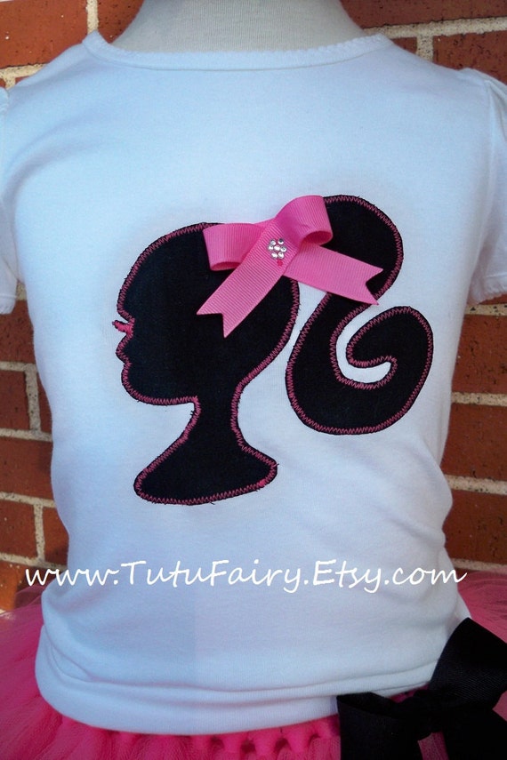 Download Black & Pink Barbie Silhouette Applique Shirt with bow and