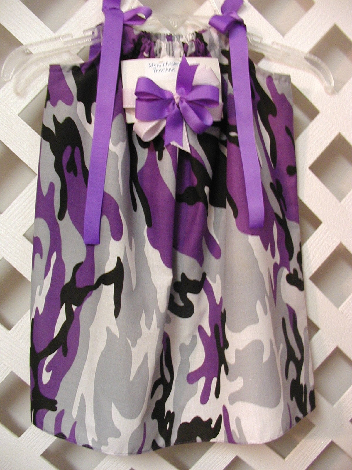 Girly Purple Camo Bandanna Pillowcase Dress w/Hair Bow