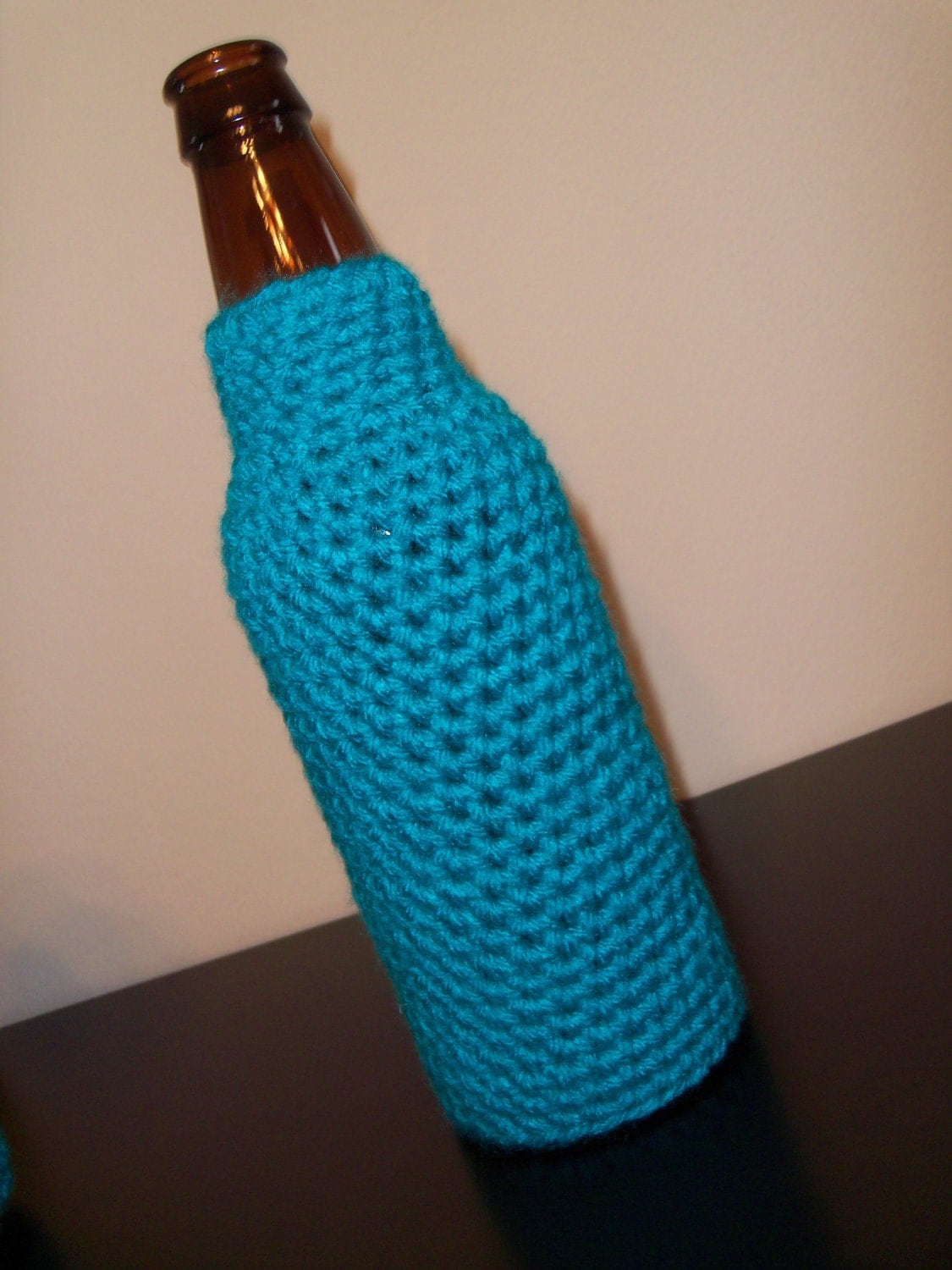 crochet bottle koozie turquoise blue by EarlyBirdCrafts on Etsy