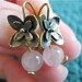 Rose Quartz Earrings with Brass Flowers