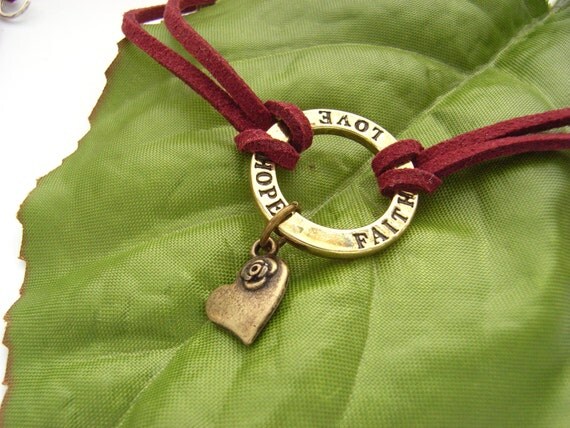 Bracelet love hope faith words charm heart by BlueForestJewellery