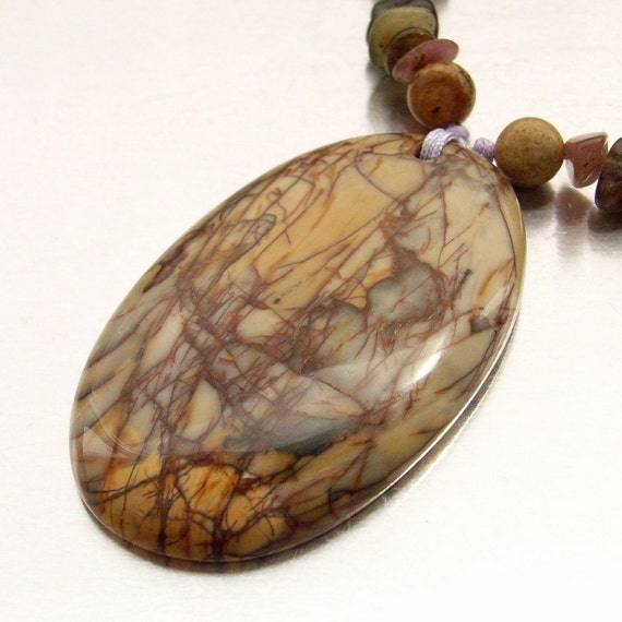 Necklace oval pendant gemstone sterling by BlueForestJewellery
