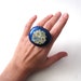 Unusual Ring in Navy Blue Colored Natural Pebble Stone: Adjustable. Handmade. OOAK