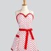 Womens Flirty PinUp Sweetheart Apron - Retro Ruffled Sexy White with Red Dot and Ruffle
