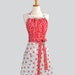 SALE Cute Kitsch Apron / Mellow Red and White Filigree Bodice on Sky Blue with Red to Pink Roses Skirt