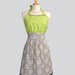 Retro Womens Bib Apron . April In Paris Floral Skirt With Lime Green Pin Dot Bodice