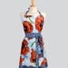 SALE Retro Womens Bib Apron , Sexy Sophisticated Poppy Spice in Shades of Cinnamon Denim Blue Designed by Laura Gunn for Michael Miller