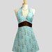 Halter Womens Apron . Cute Handmade Full Bib Kitchen Apron Empire Design In Soft Blue With Light Brown and Ivory