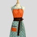 Cute Kitsch Apron / Retro Design and Colors of Orange Teal Blue Shades and Brown with Blue Dots