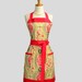 Womens Bib Apron / Retro Damask Design Called Secret Garden in colors of of Charcoal Gray and Watermelon Red