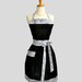 Womens Bib Apron , Grey Swirls on Black in a Sexy Yet Very Traditional and Sophisticated Fitted Waist Gathered Skirt