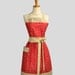 Retro Vintage Bib Apron , Handmade Womens Full Apron Elegant Stylish Sophisticated Gathered Waist Bib Cream Floral on Red