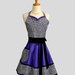 Womens Sweetheart Hostess Apron , Sexy Retro Ruffled Sweetheart Purple Animal Print Black and Purple Dots