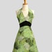 Halter Womens Apron . Cute Handmade Full Bib Kitchen Apron Empire Design Jungle Fever Print In Green