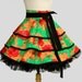 Retro Womens Half Apron : Flirty Half Apron in Ruffled Layers of Cottage Garden Natural with Black Trim
