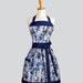 Womens Bib Full Apron - Handmade Asian Inspired Navy and Turquoise Blue Peacock Feathers Retro Kitchen Apron Personalize or Monogram