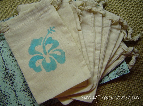 Blue Hibiscus Hawaiian Flower. 4x6 Muslin Drawstring Favor Candy Gift ...