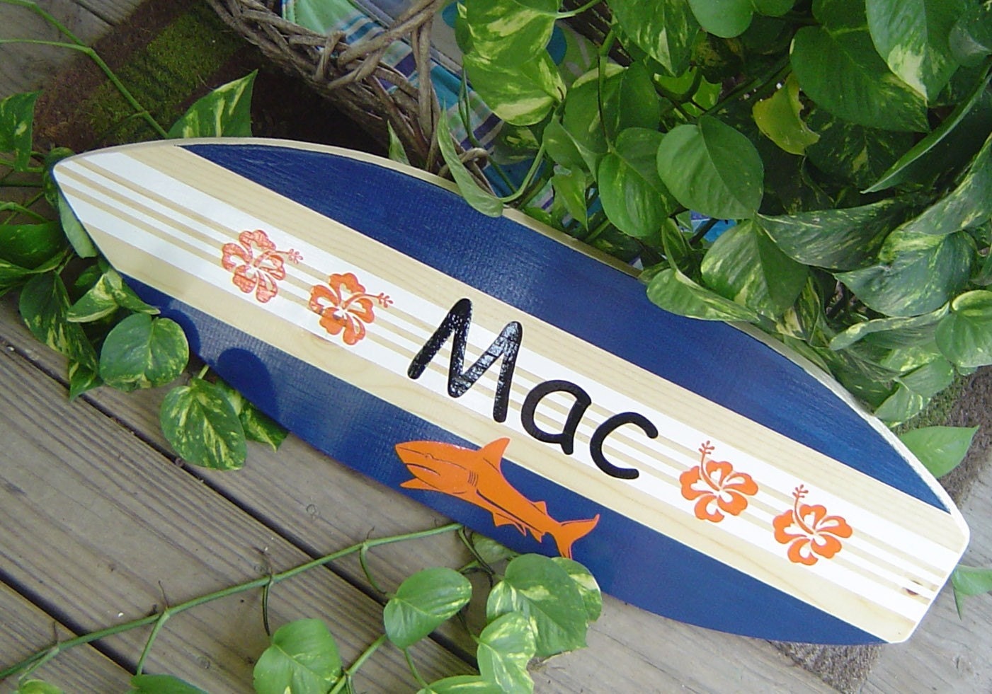 27 inch SHARK SURFBOARD Wall art Beach Sign / PERSONALIZED