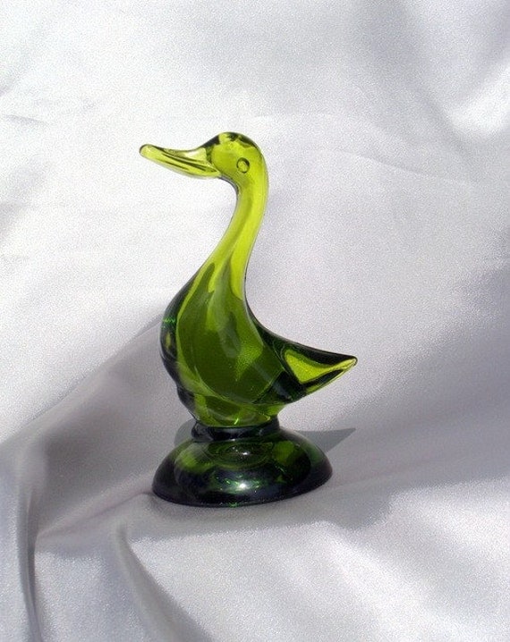 Vintage Collectible Green Viking Glass Duck or Goose