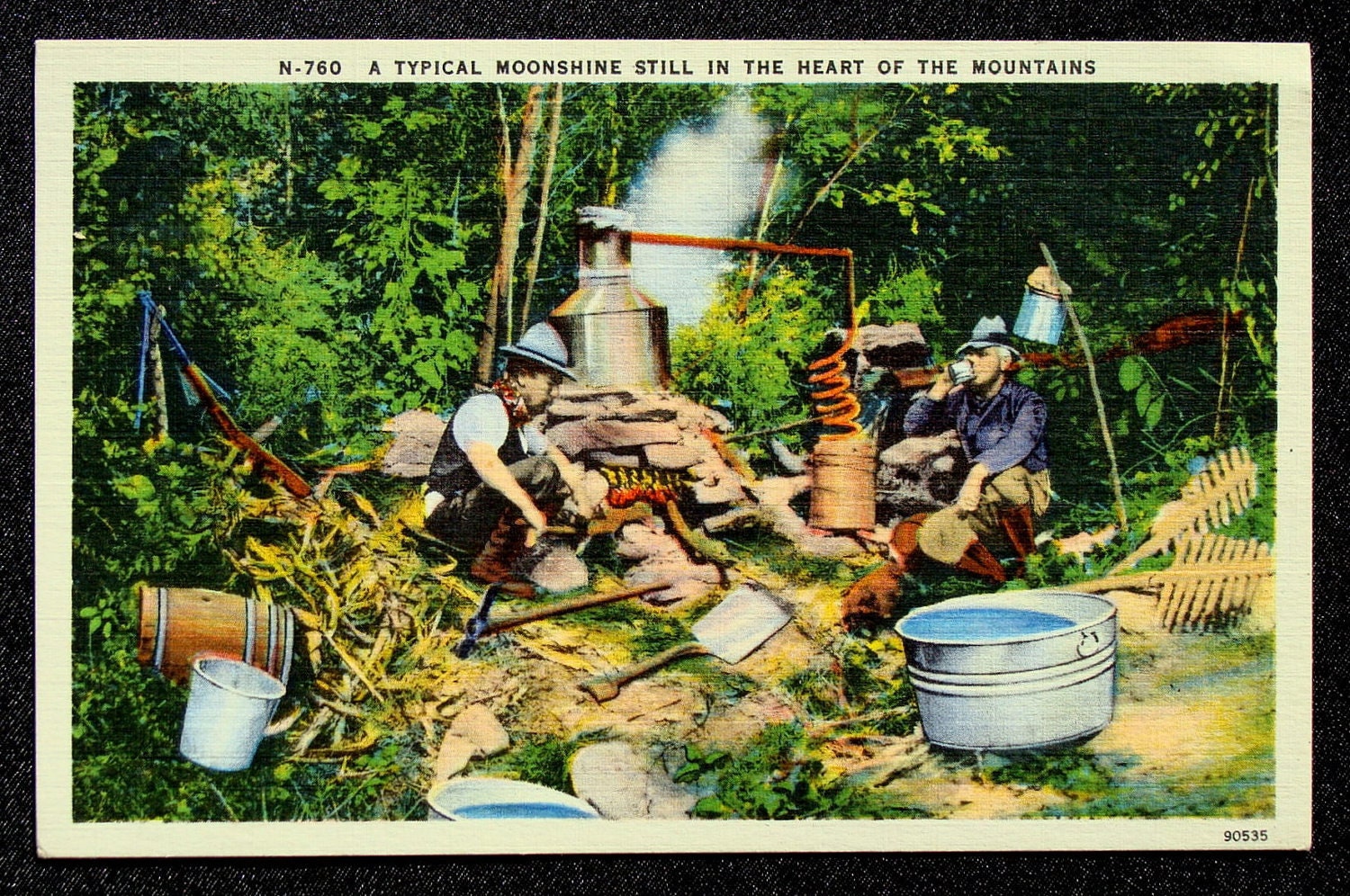 Mountain Moonshine Still Vintage Postcard Linen 1930's