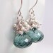 Earrings, Teal Quartz Seed Pearl Sterling Silver Gemstone Cluster Handmade