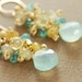 Gemstone Earrings, Citrine Quartz Aquamarine Chalcedony Apatite in 14k Gold Fill, Beachcomber Summer Fashion, aubepine