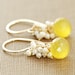 Yellow Gemstone Pearl Earrings in 14k Gold Fill, Chalcedony Seed Pearl, Lemon Meringue Pie