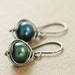 Green Pearl Earrings Wrapped in Sterling Silver, Oxidized Pearl Dangle Earrings, Handmade