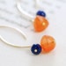 Orange Blue Gemstone Gold Earrings, Carnelian Lapis Lazuli 14k Gold Fill Wire Wrap, aubepine