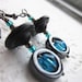 Teal & Black Earrings. Modern Design. Repurposed Vintage Wood, Hematite, Glass. Wire Wrapped in Gunmetal. OOAK Gifts for Her
