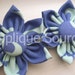 Set of Two Handmade Fabric Flowers with Covered Button Centers - Amy Butler Love Bali Gate Periwinkle