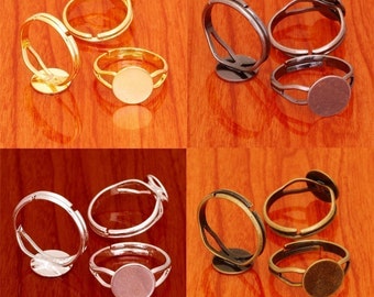 40pcs mixed brass base free nickel adjustable ring blanks base with 10mm round flat pad