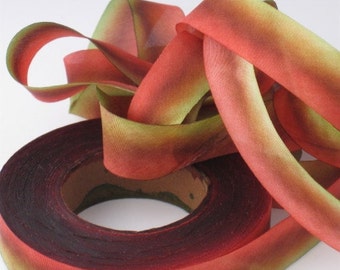 Hand dyed silk bias-cut ribbon