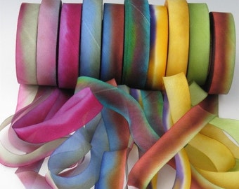 A Hanah Hand Dyed Silk Ribbon Collection,Hand Dyed Silk Ribbon, bias-cut 5/8 wide
