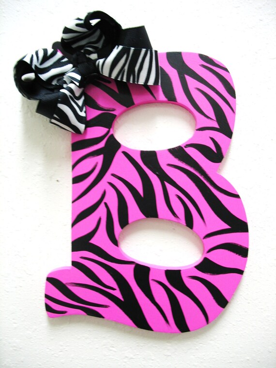 Items similar to Wood Letter B Handpainted Hot Pink Zebra on Etsy