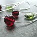 Cherry Earrings, Dark Cherries with Stem and Leaf on Sterling Silver Wire with handmade sterling silver ear wires, E 203