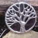 Round burgundy and silver stained glass oak tree pendant
