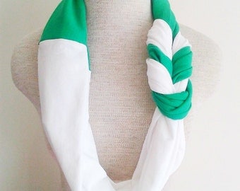 Kelly Green and White Half Braided Knot Jersey Tee Scarf