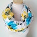 Aqua and Yellow Hibiscus Flower Loop Infinity Skinny Scarf - Cotton Seersucker - LAST ONE