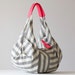 Kallia - Shoulder bag in cotton stripe and neon pink leather