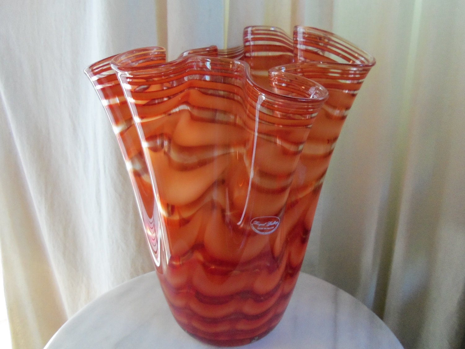 Royal Gallery Made In Poland Vase Orange and White Stripe
