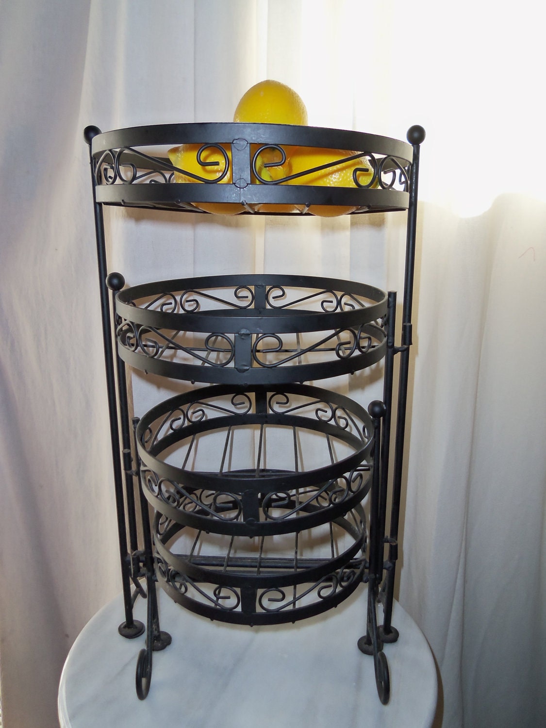 Wrought Iron Fruit Stand 3 Tier Baskets or Garden Decor on