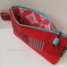 Zipper clutch heart red corduroy purse with purple red teal stripes and teal zipper