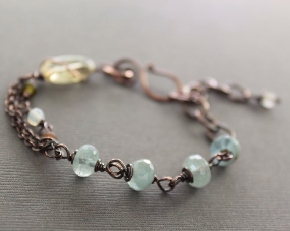 Last one Artisan linked copper bracelet with citrine